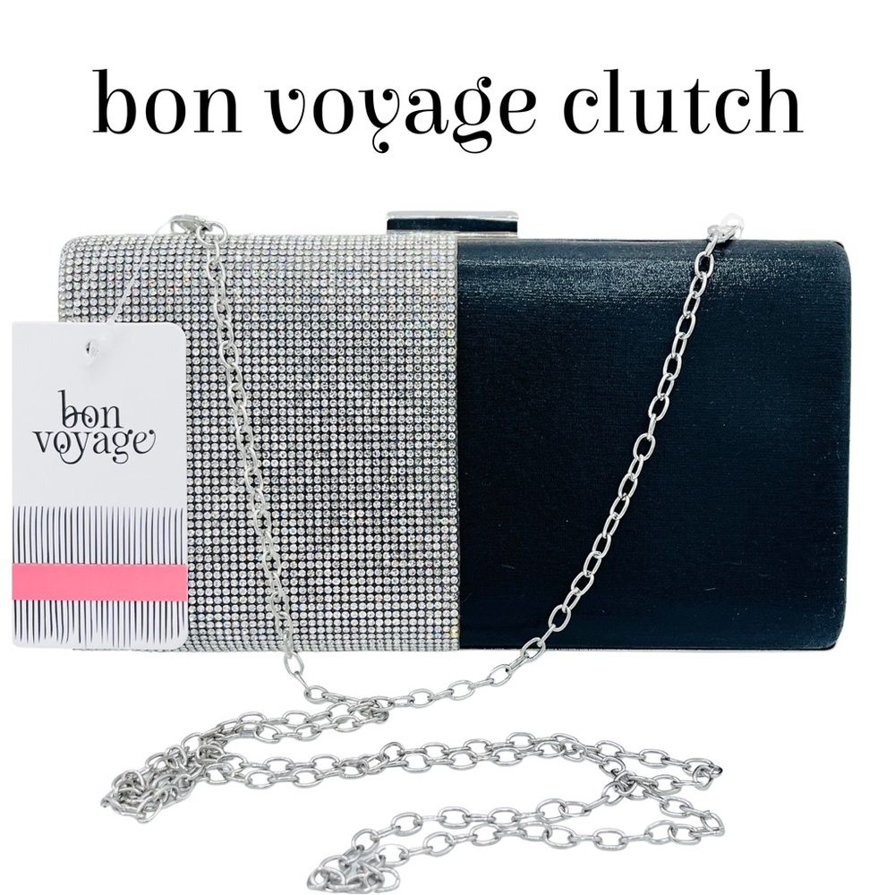 New Year Half Clear Sparkle & Half Black Silk Clutch